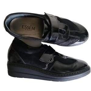 essem black patent leather oxford platform loafers size 39/8.5